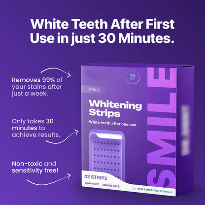 Balbaz teeth whitening strips applied to teeth, demonstrating effective teeth whitening for a brighter smile