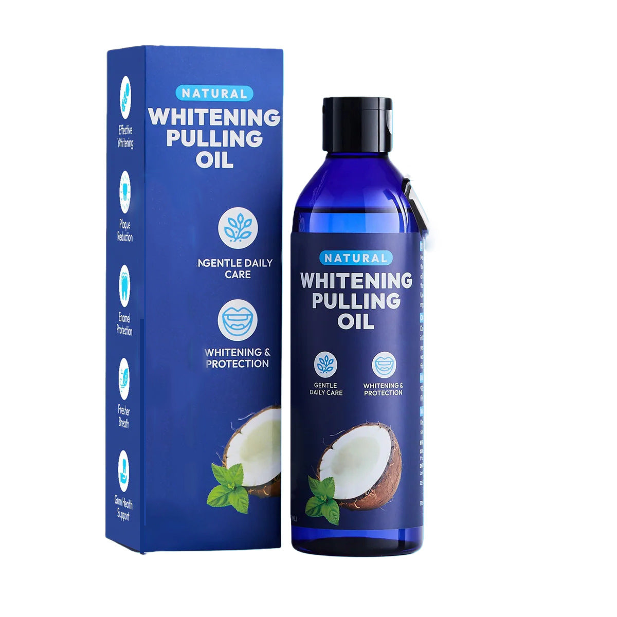 Balbaz teeth whitening strips applied to teeth, showing a bright, clean smile with the whitening strips visible on the front teeth.